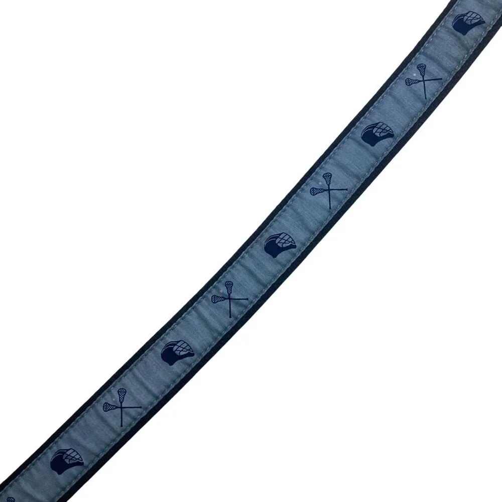 Vineyard Vines Mens Lacrosse Belt 28 Blue Brown Leather Nylon Brass Buckle
